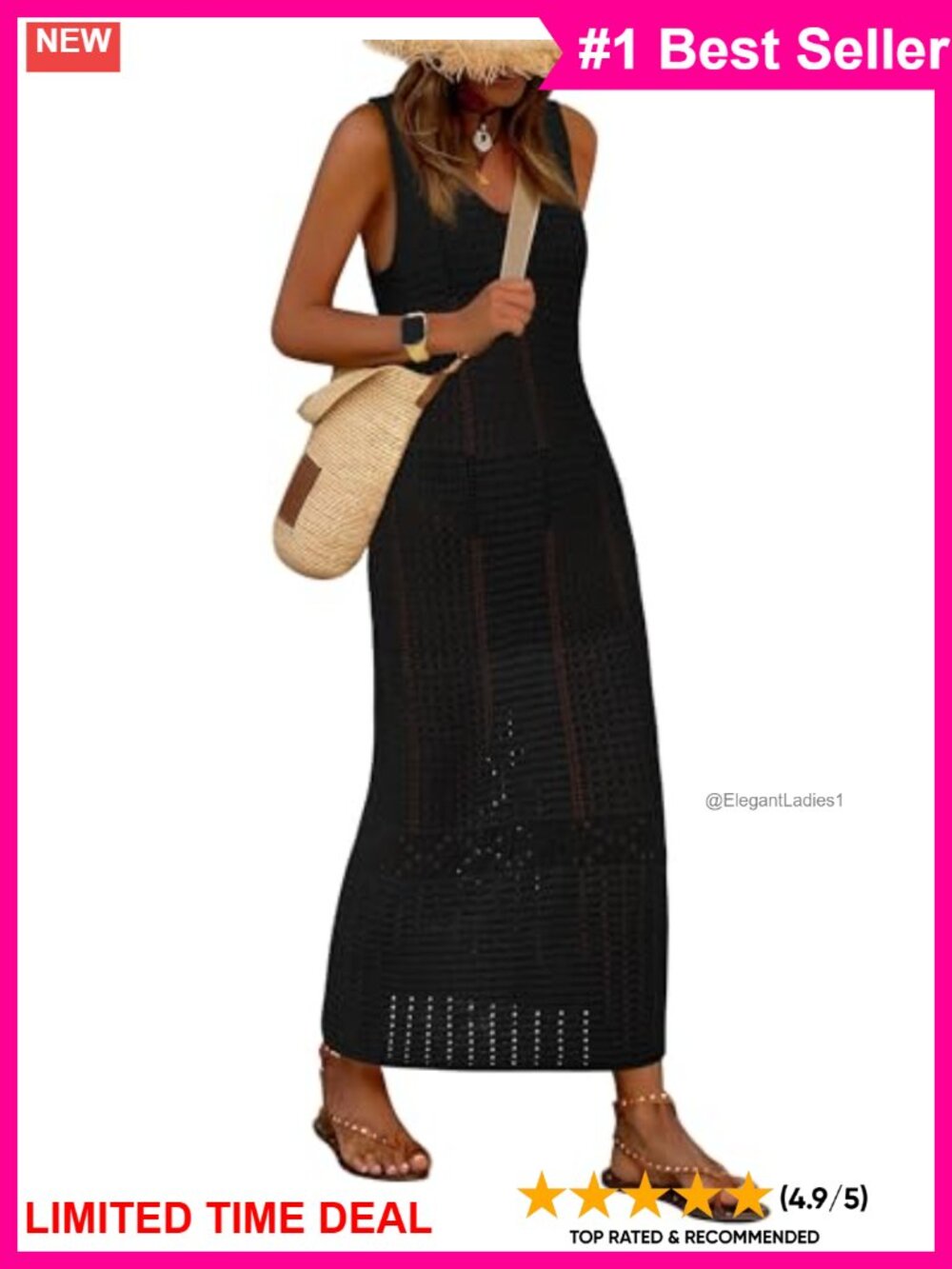 Crochet Swim Cover Up Sleeveless V Neck Maxi Beach Dress